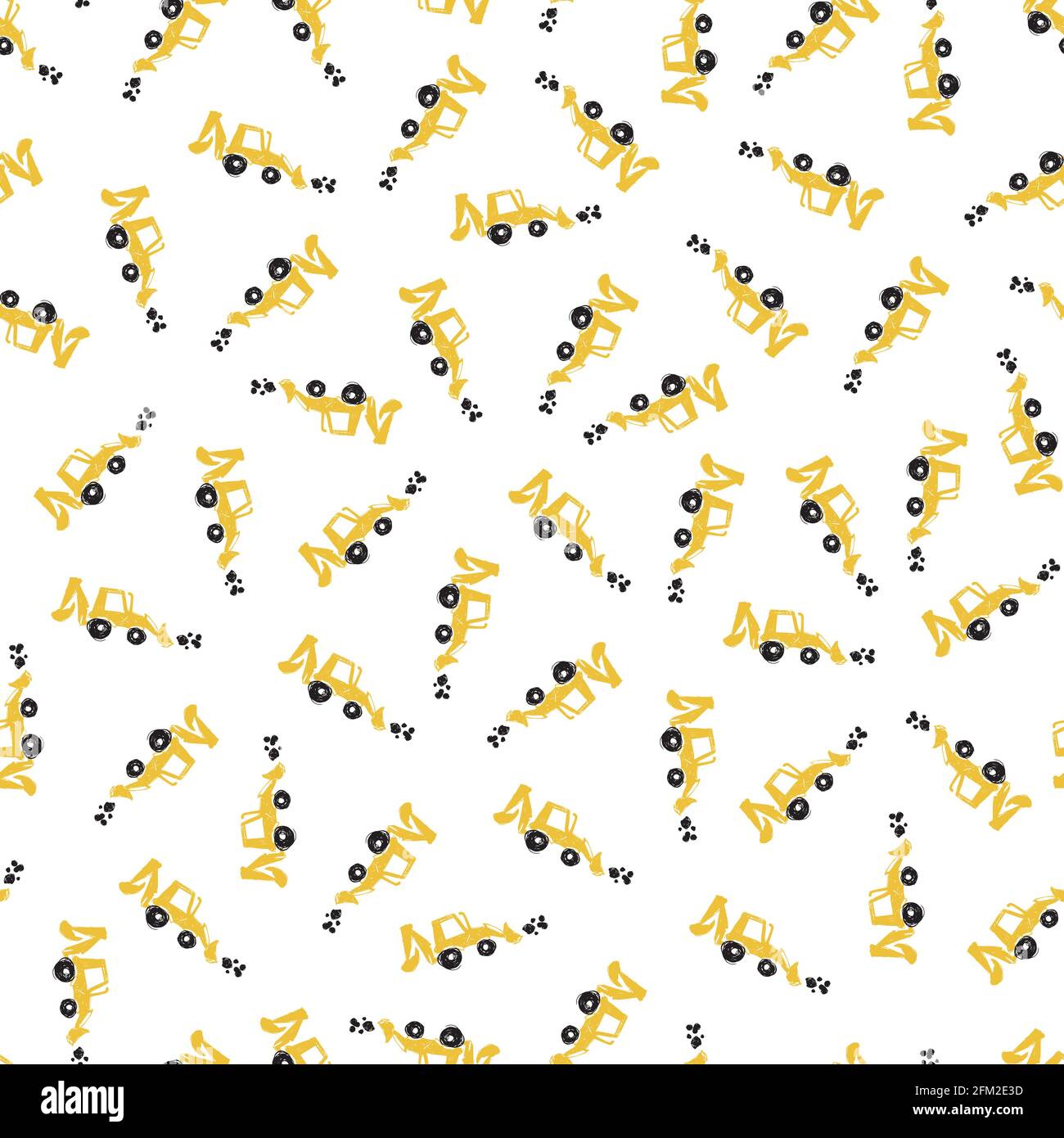 Vector white pen skech of scattered cute backhoe excavator seamless patterns. Suitable for textile, gift wrap and wallpaper. Stock Vector