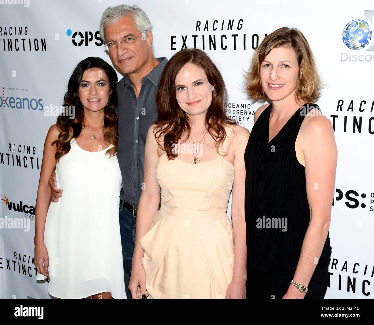 September 17, 2015, West Hollywood, California, USA: Leilani Munter, Louis Psihoyos, Gina Papabeis and Olivia Ahneman  attend the Los Angeles premiere of the Discovery Channel's ''Racing Extinction. (Credit Image: © Billy Bennight/ZUMA Wire) Stock Photo