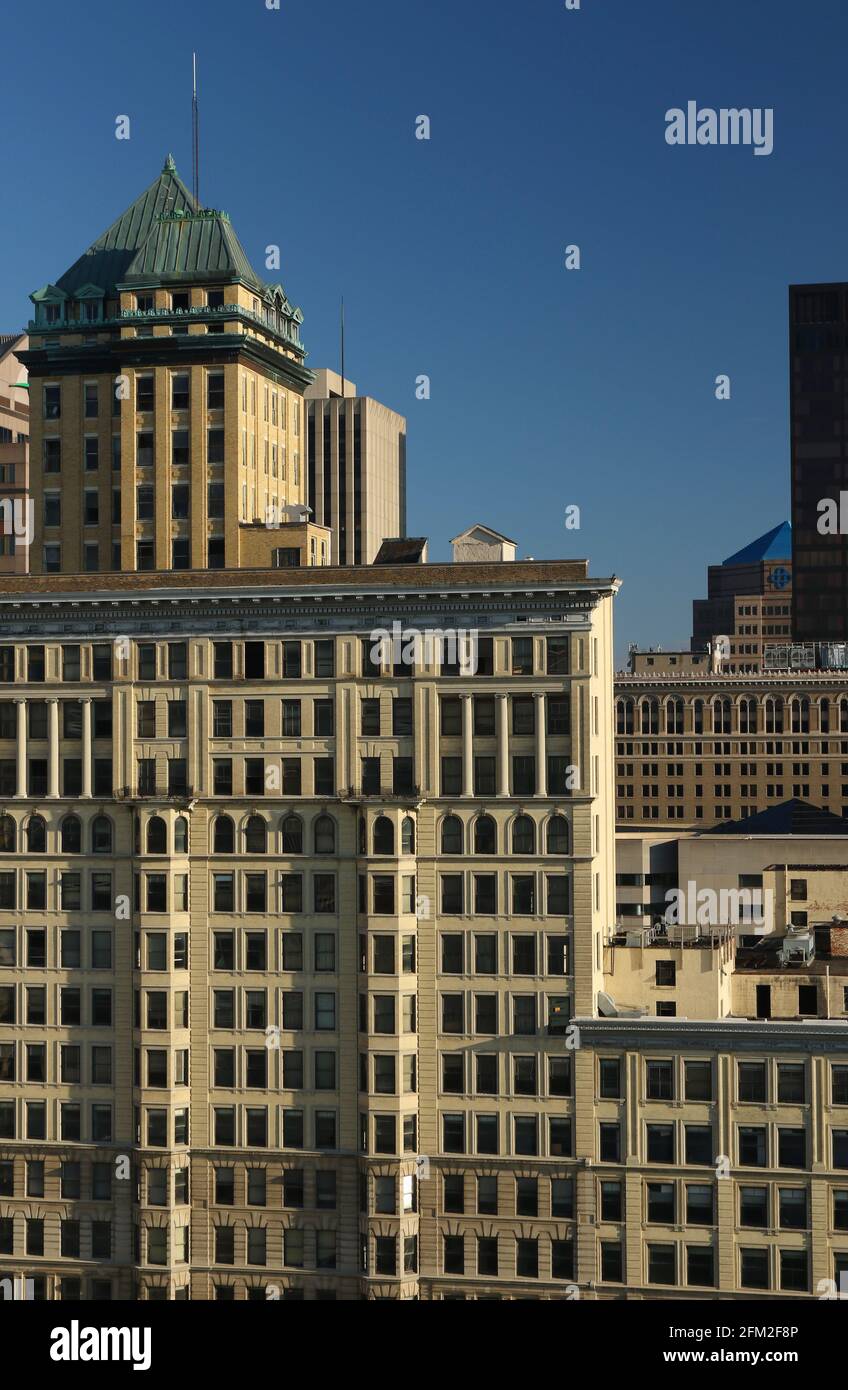 Dayton downtown buildings in morning light. View from Crown Plaza Hotel, Dayton, Ohio, USA. Stock Photo