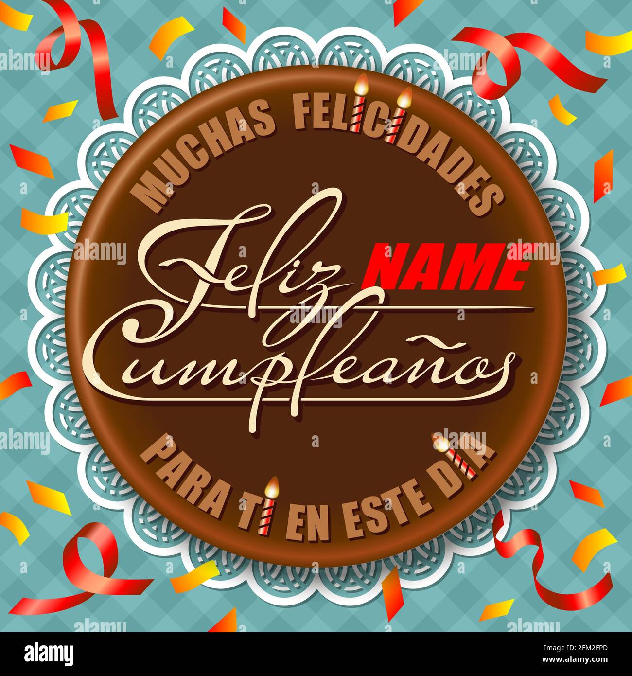 Feliz cumpleaños. Vector decorative greeting card. Happy birthday in  spanish. Stock Vector