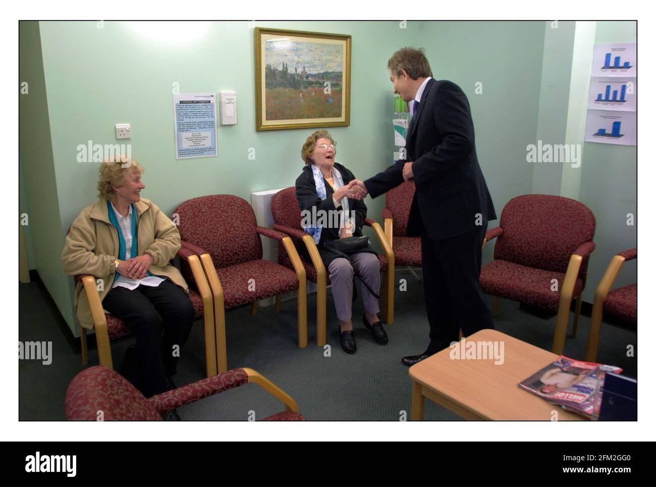 P.M. Tony Blair Visits staff and patients of the Darlington Memorial Hospital.pic David Sandison 12/4/2002 Stock Photo