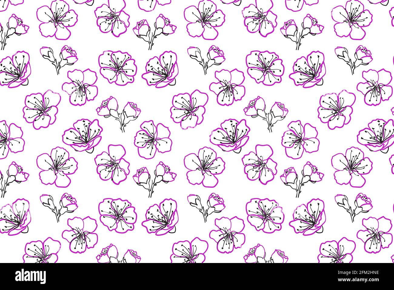 Blooming sakura seamless pattern. Hand drawn cherry flower Stock Vector