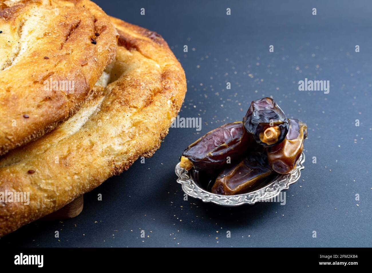 Traditional Ramadan Pita and dates. Iftar foods. Ramadan fast. Ramadan