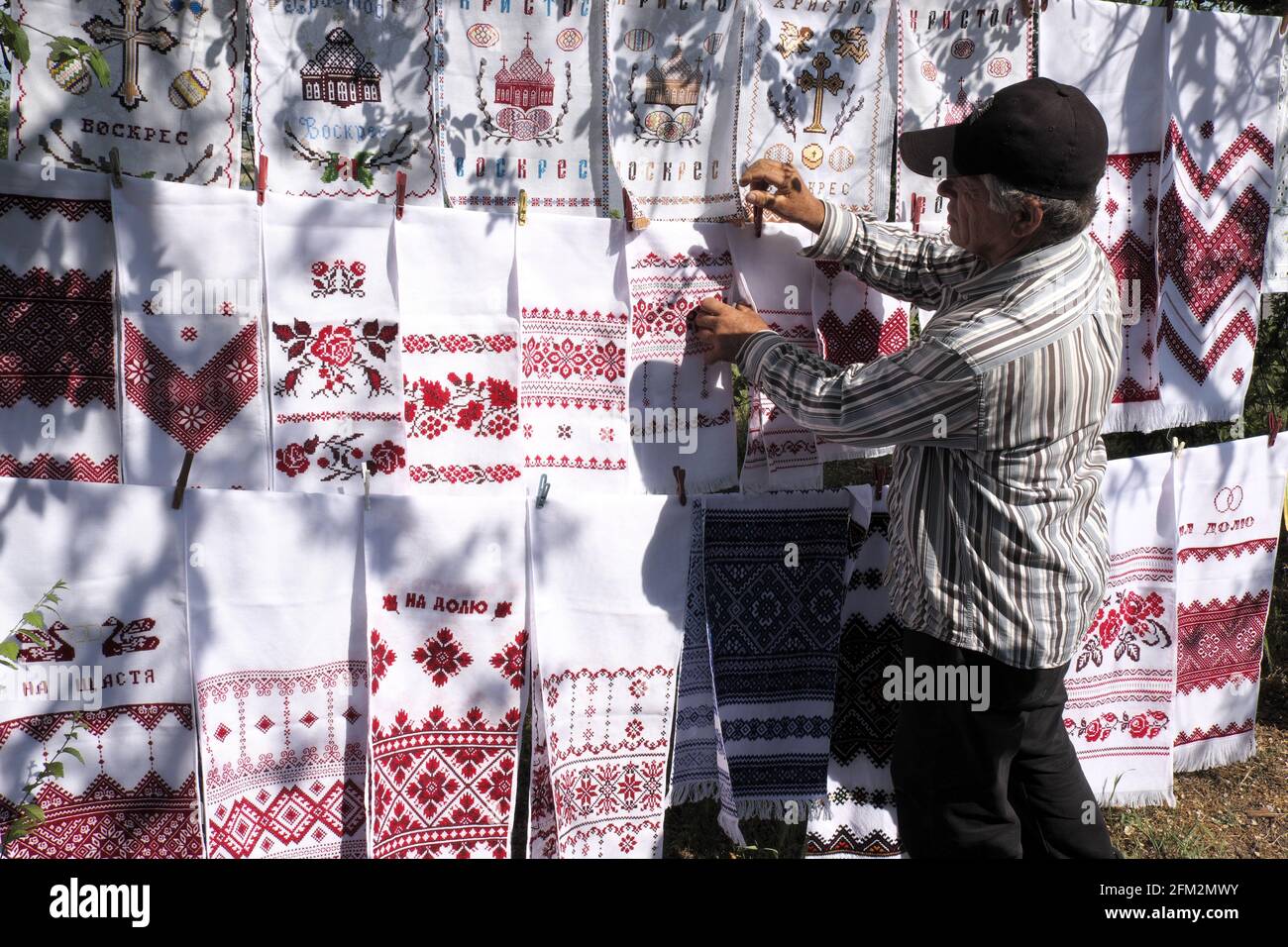 Traditional embroidery for sale, market, Kherson, Ukraine Stock Photo