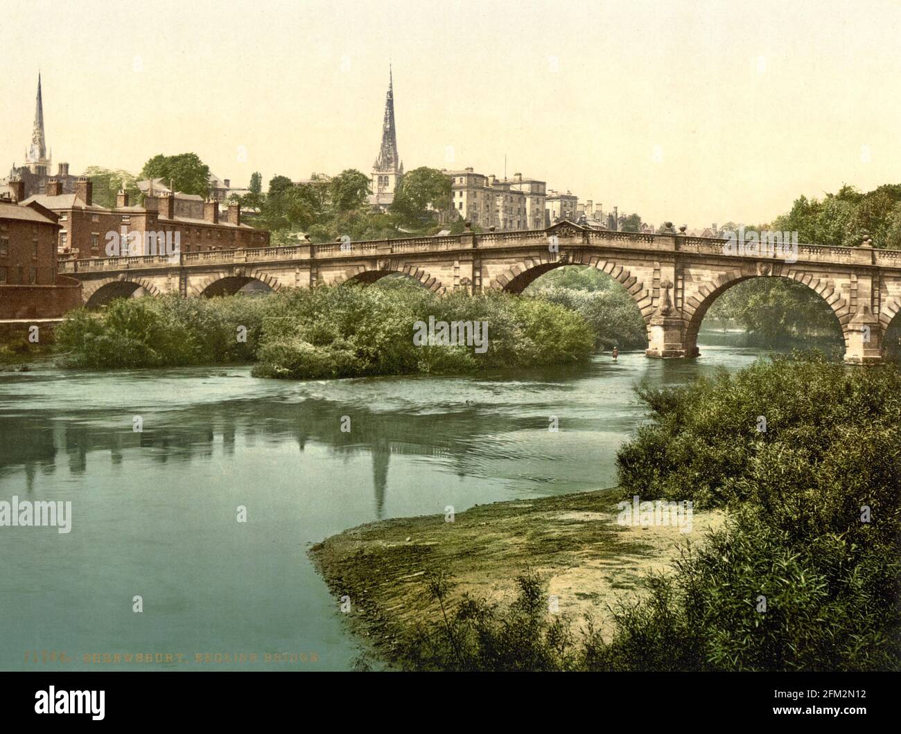 English Bridge and the River Severn at Shrewsbury Shropshire circa 1890-1900 Stock Photo