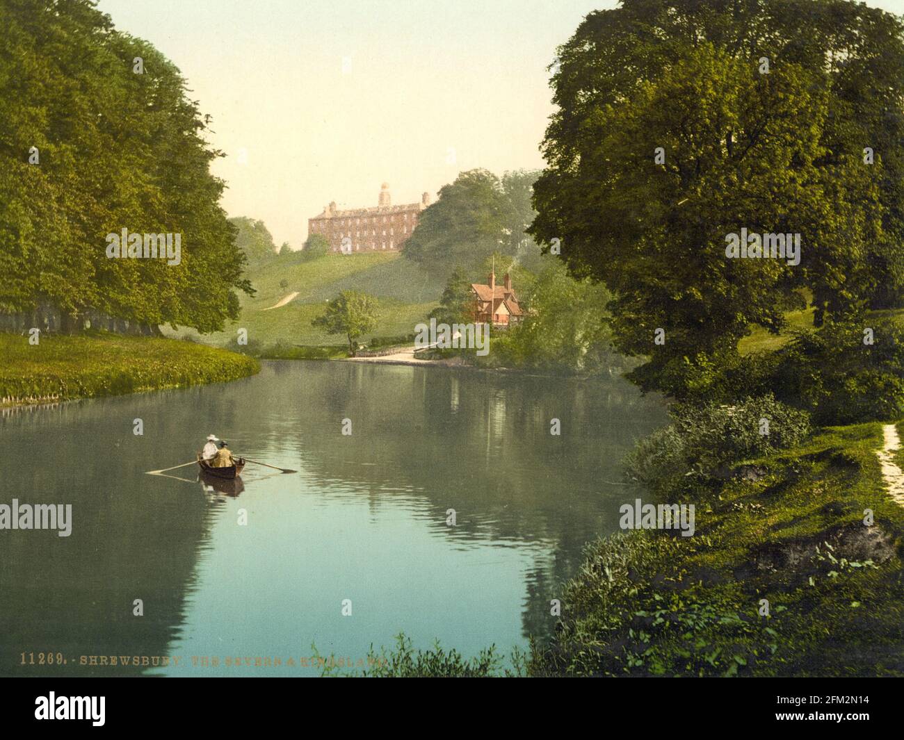 The River Severn at Shrewsbury Shropshire circa 1890-1900 Stock Photo