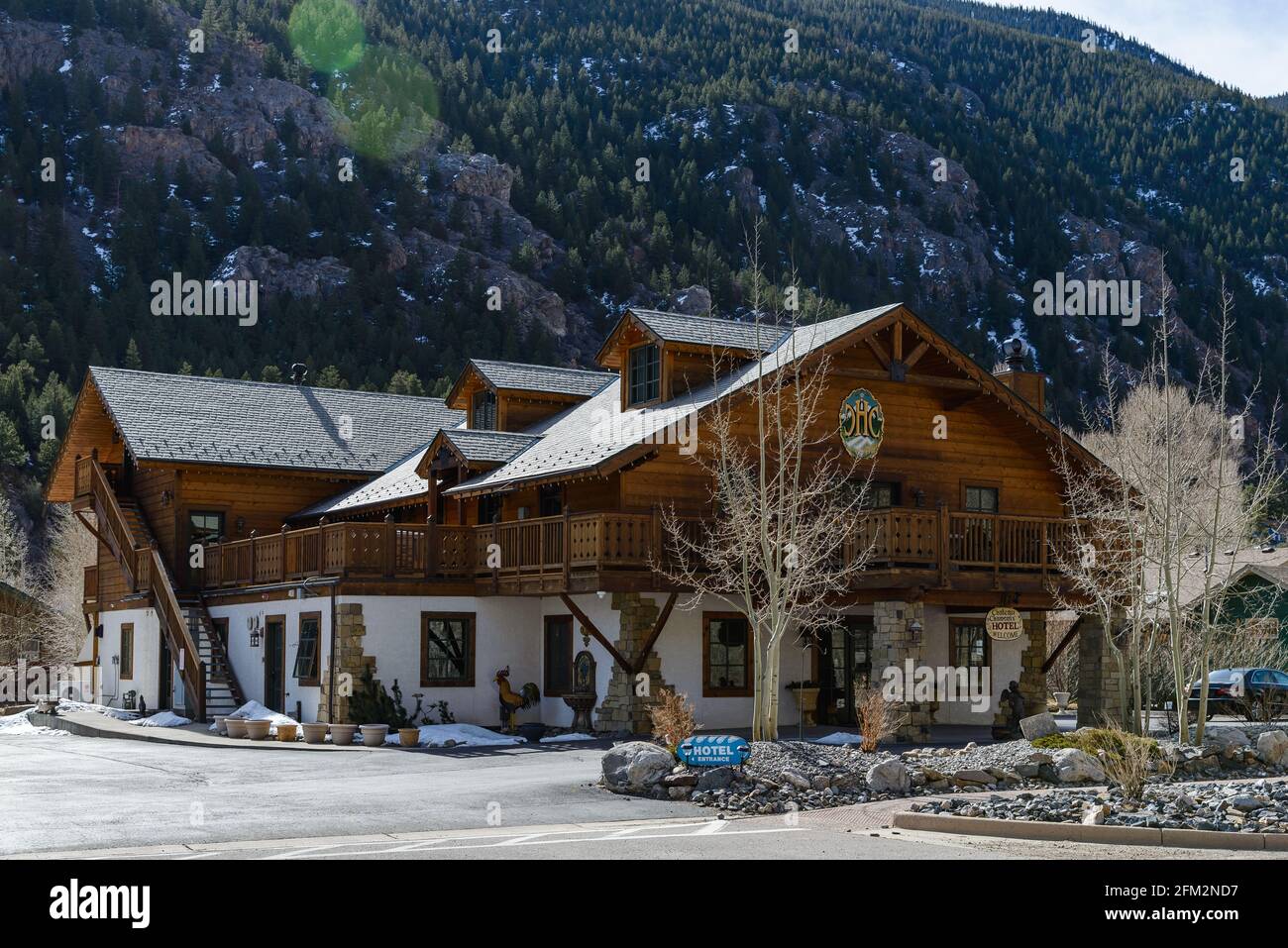 A charming mountain chalet at George, Colorado, USA. Stock Photo
