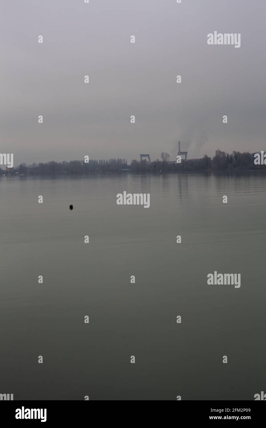Lake on a foggy day Stock Photo - Alamy