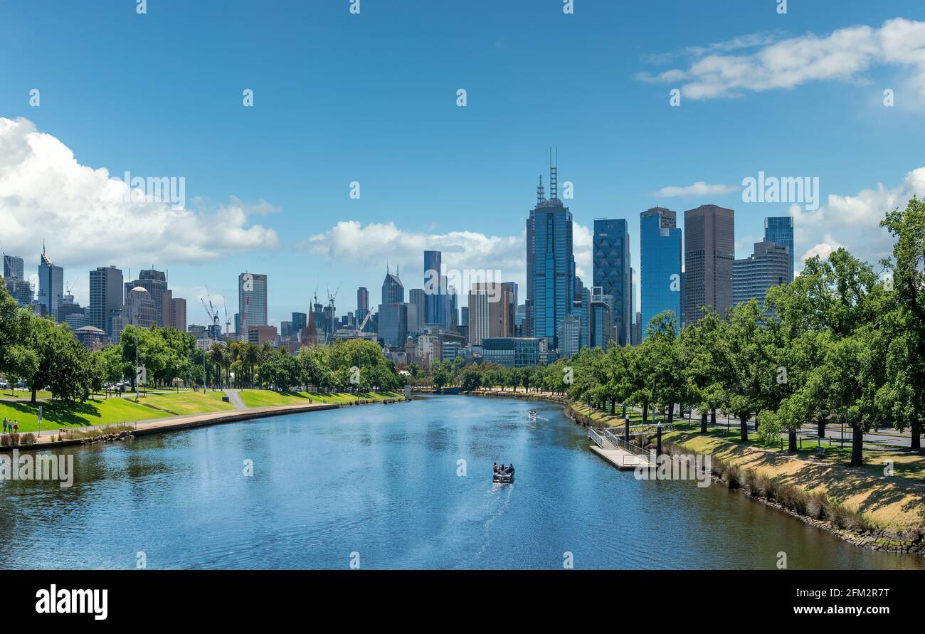 Melbourne, Victoria, Australia- May 5th, 2021 - A view of the Yarra River and skyline of Melbourne, Victoria, Australia. Stock Photo