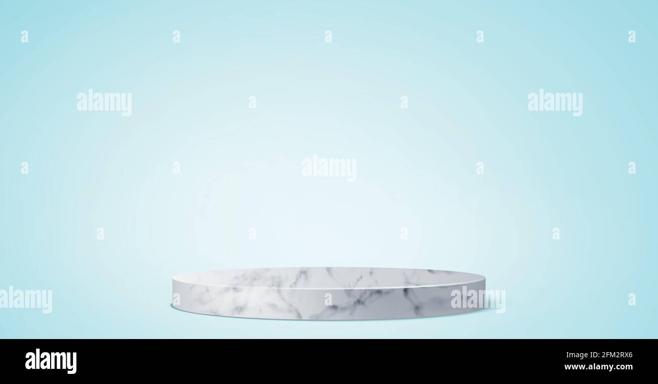 Blue studio background, with a round marble podium - Vector illustration Stock Vector