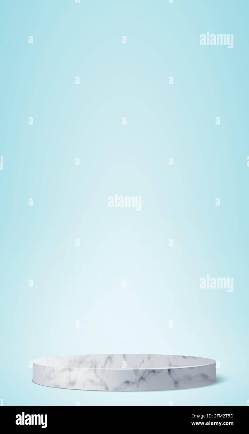 Blue studio background, with a round marble podium - Vector illustration Stock Vector