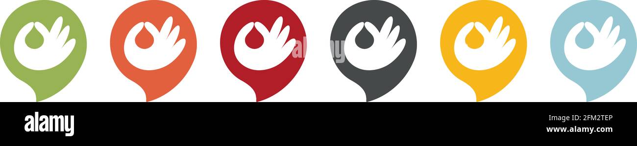 Coloured pin shaped icons of hand signs to say OK Stock Photo - Alamy
