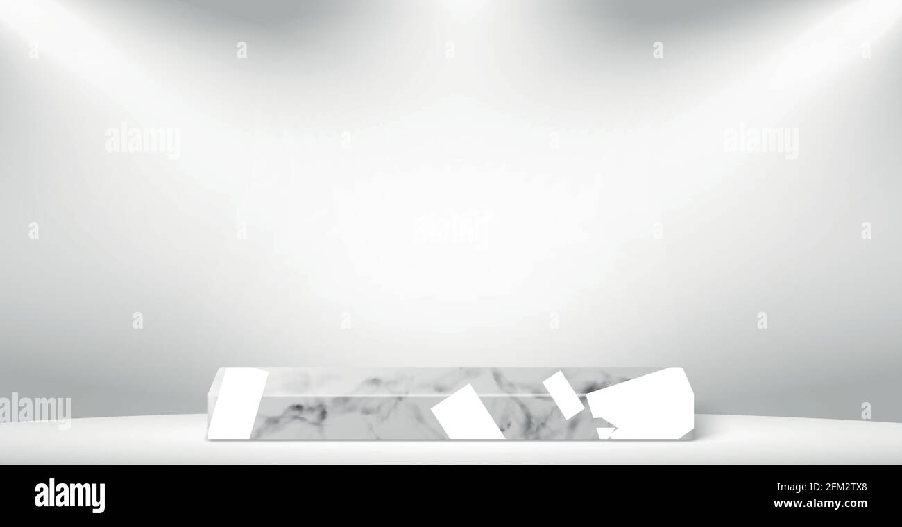 White - gray background studio, with rectangular marble podium - Vector illustration Stock Vector