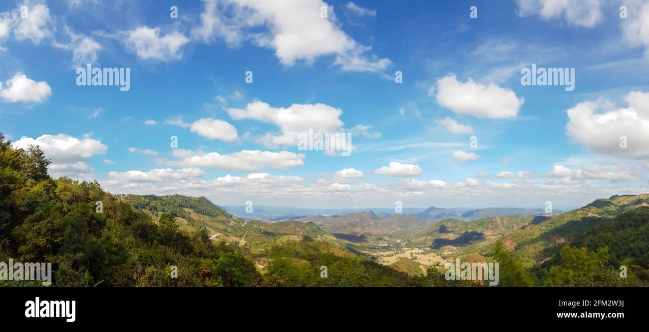 Landscape mountain view with clear blue sky and white clouds Stock ...