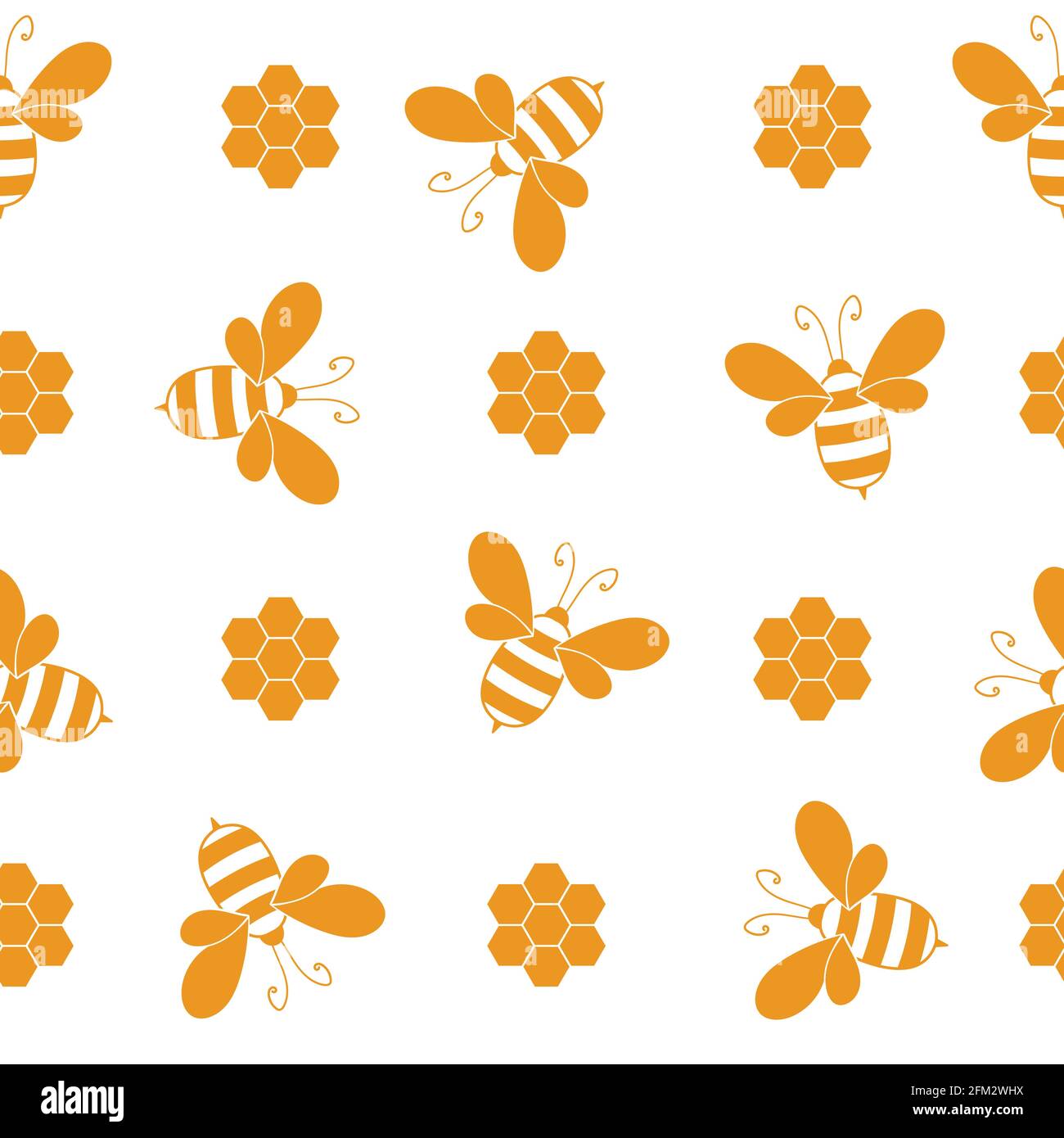 Seamless pattern with bees and honeycombs on white background. Small ...