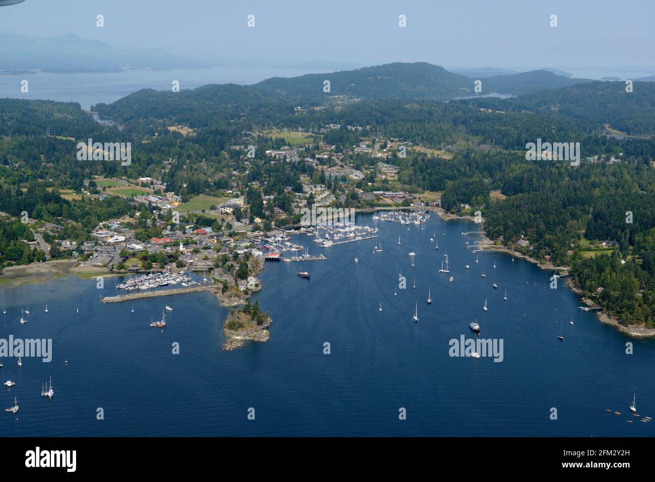 Aerial photo of Ganges with Vancouver Island in the background, Salt ...