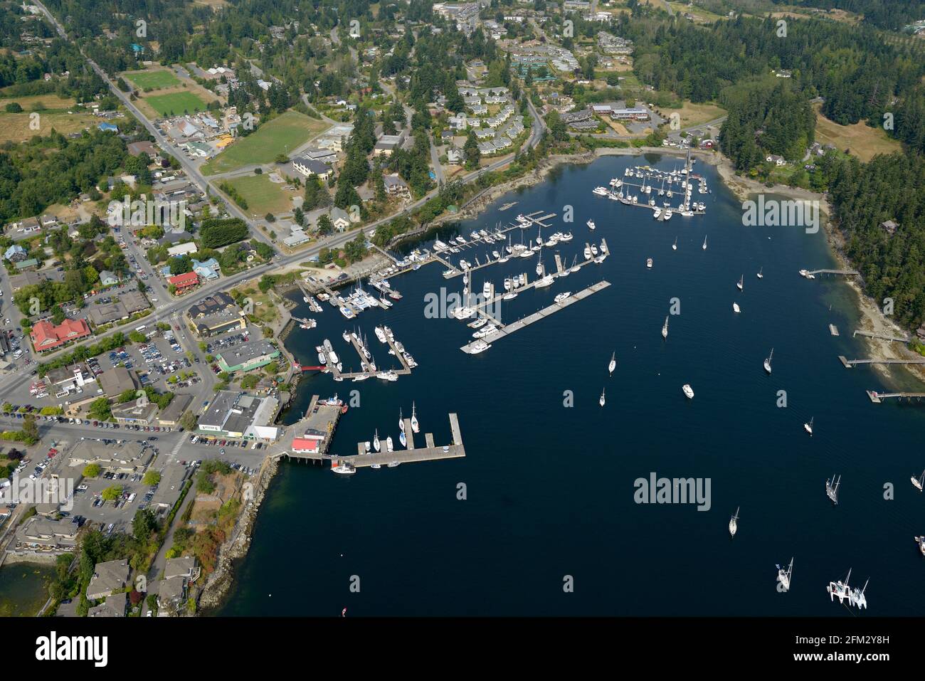 The marinas at the head of Ganges Harbour, Ganges, Salt Spring Island, British Columbia, Canada