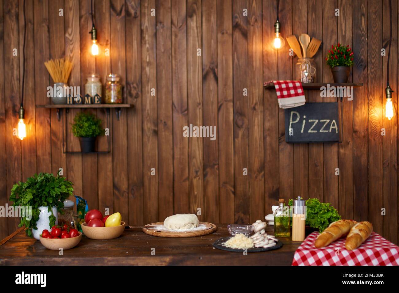 wooden kitchen interior background Stock Photo - Alamy