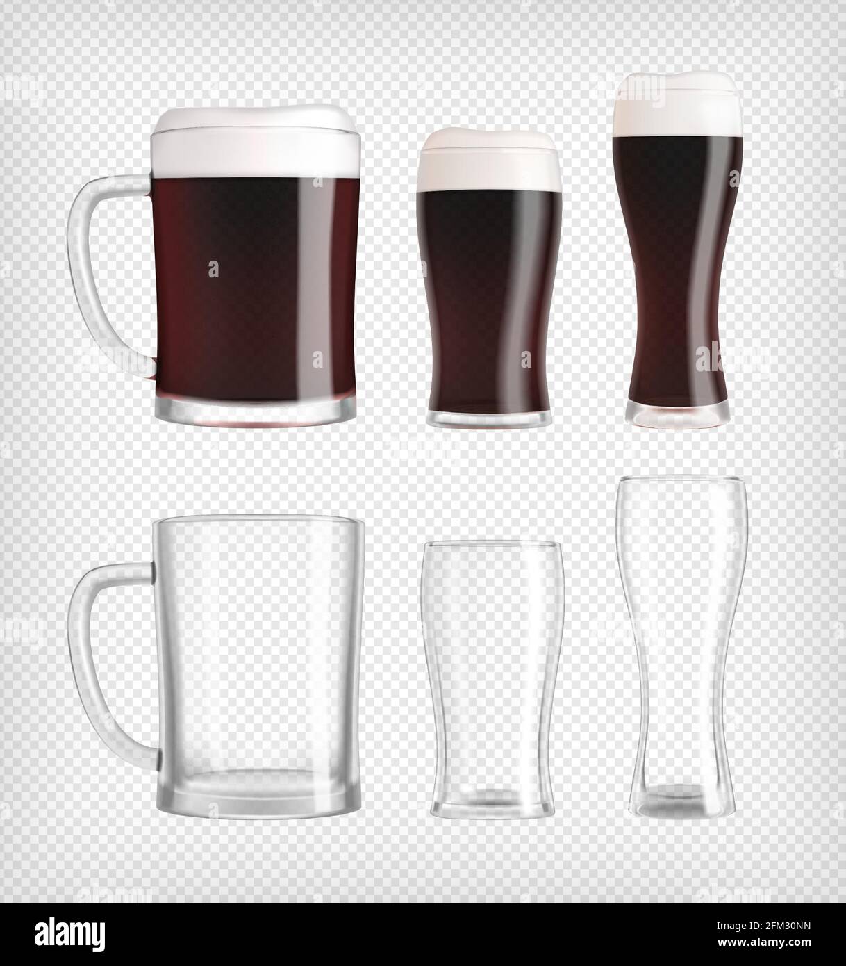 Three different dark beer glasses and mugs Stock Vector
