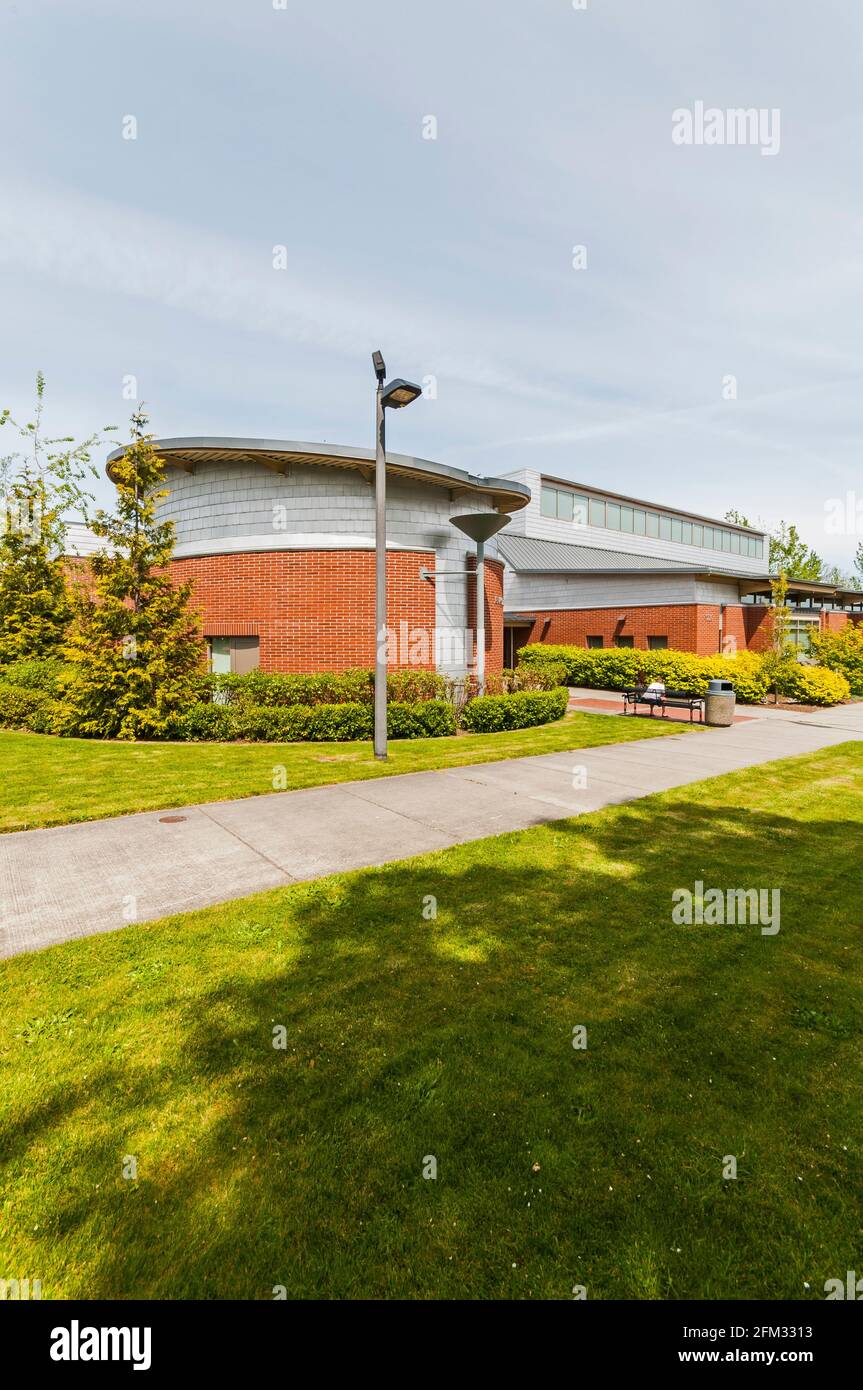 The Anacortes Public Library exterior showing the rotunda in Anacortes