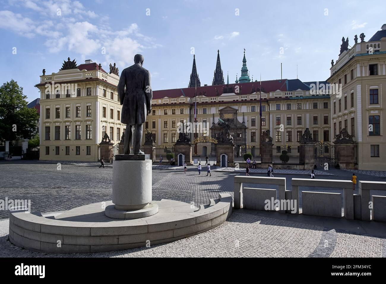 View of Tomáš Garrigue Masaryk monument and the Hradcany Square at the entrance to Prague Castle, Prague, Czech Republic Stock Photo