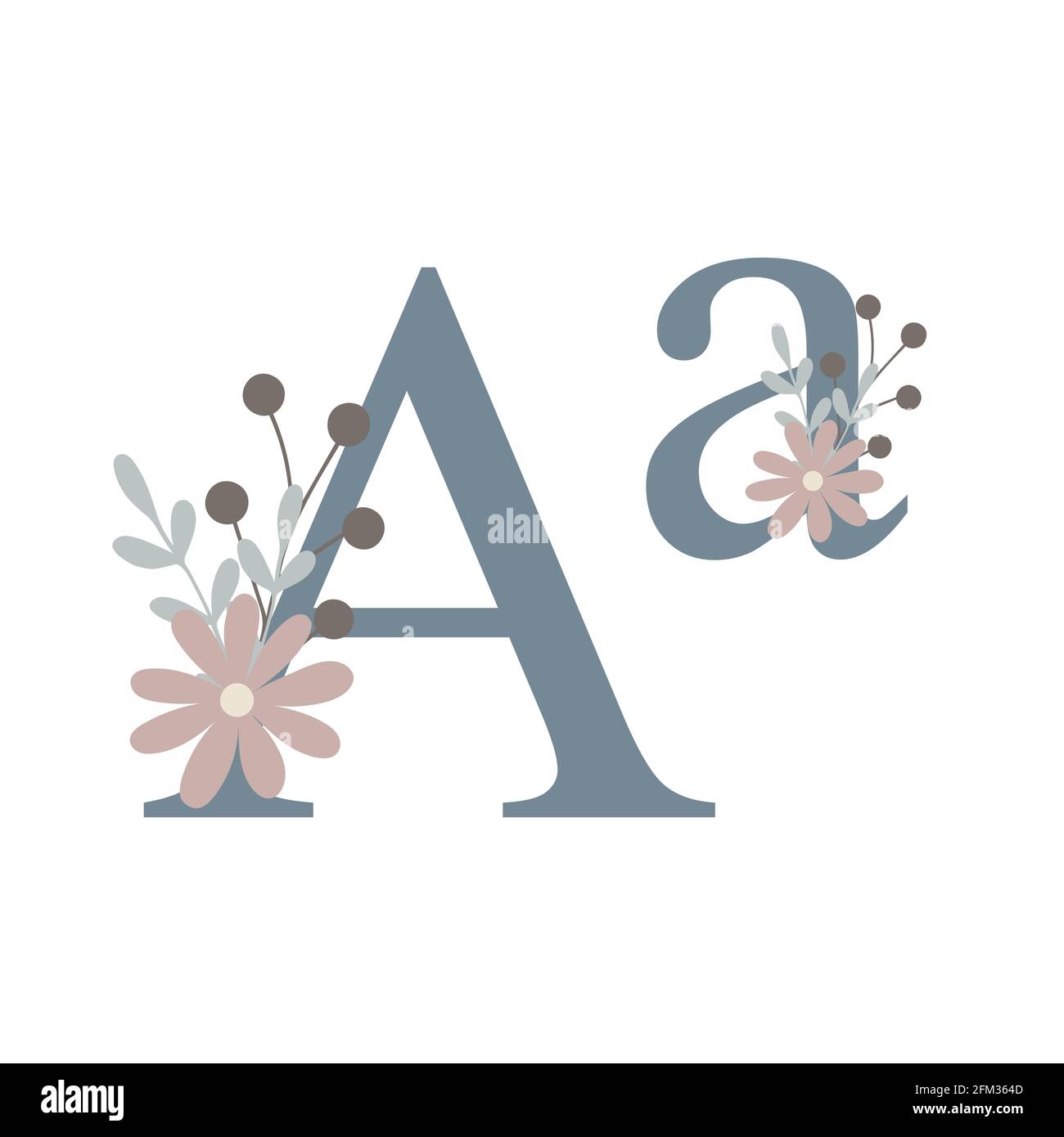 Letters of alphabet decorated with flowers, floral monogram vector ...