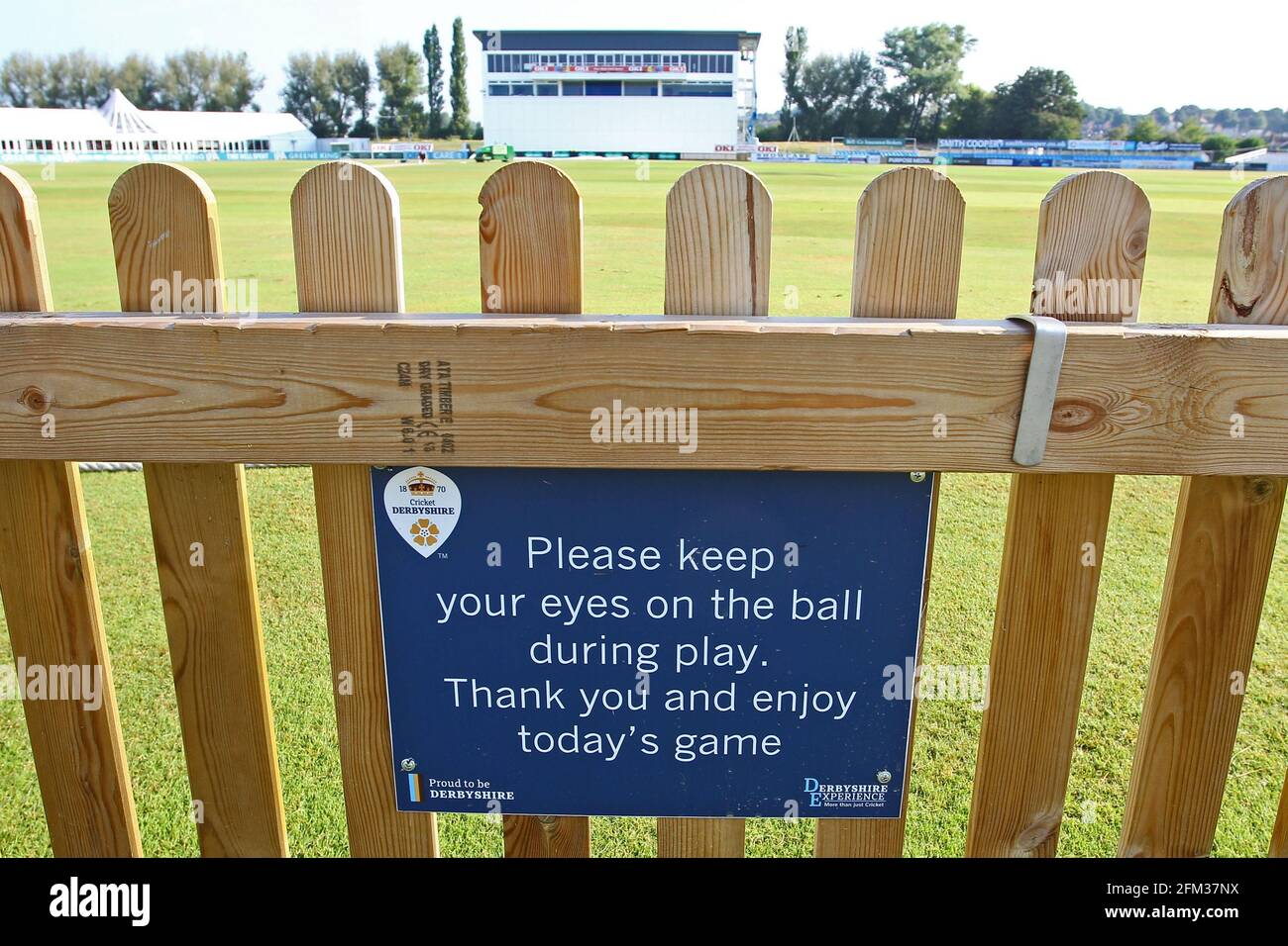 Please keep your eyes on the ball sign ahead of Derbyshire CCC vs Essex ...