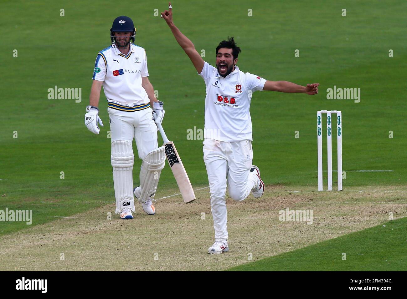 Mohammad Amir Of Essex Claims The Wicket Of Ben Coad During Yorkshire Ccc Vs Essex Ccc Specsavers County Championship Division 1 Cricket At Scarborou Stock Photo Alamy