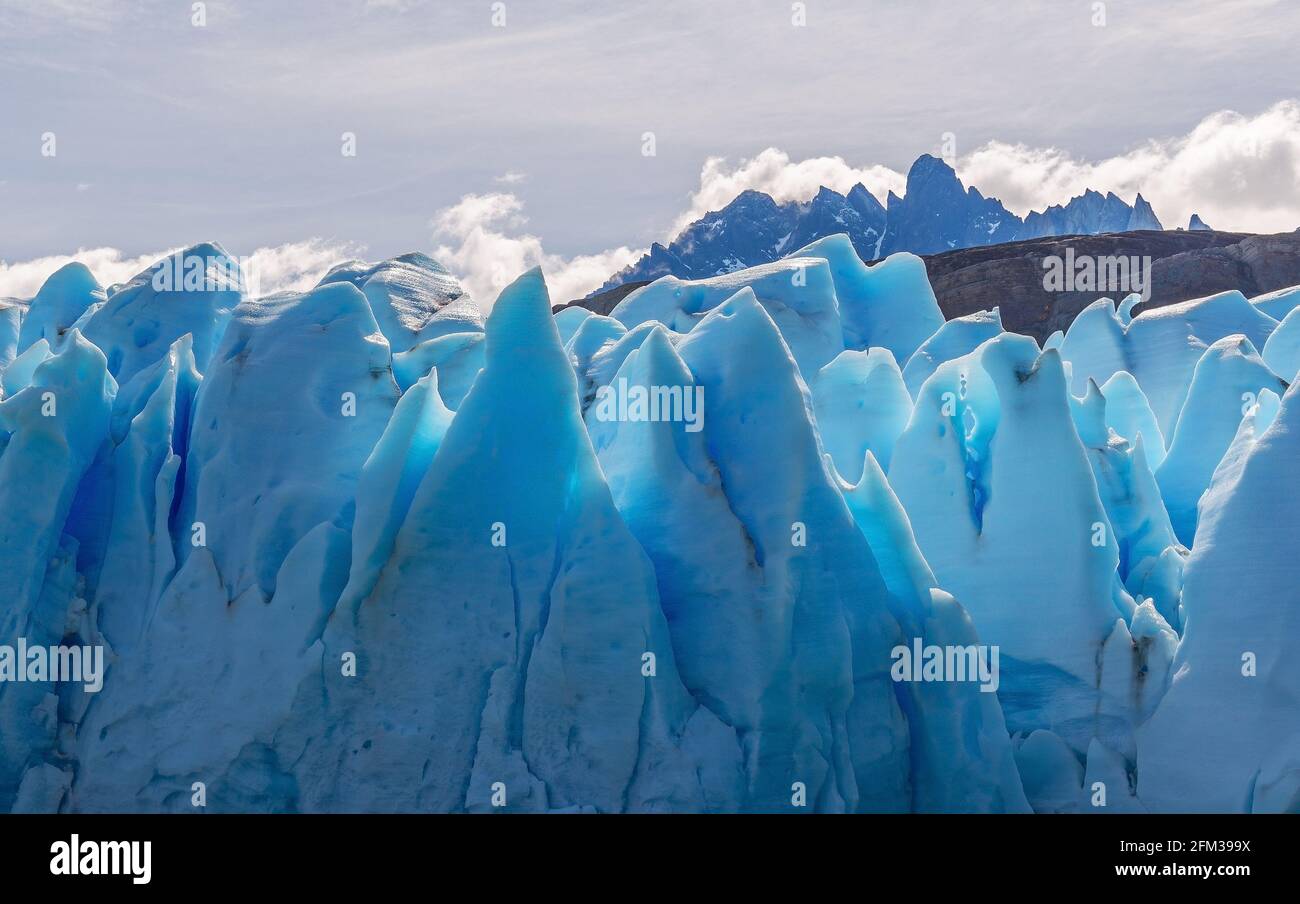 Grey Glacier close up by Lago Grey lake, Torres del Paine national park, Patagonia, Chile Stock