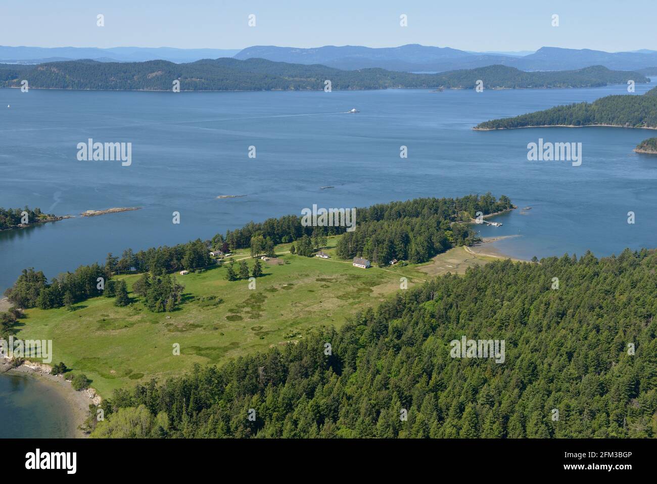 Aerial photograph of Samuel Island with Plumper Sound, British Columbia, Canada. Stock Photo
