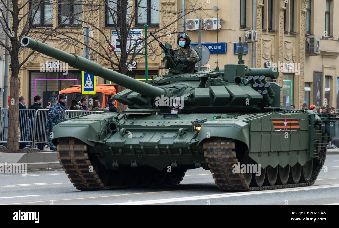 April 30 21 Moscow Russia Russian T 72b3 Main Battle Tank On Tverskaya Street In Moscow Stock Photo Alamy