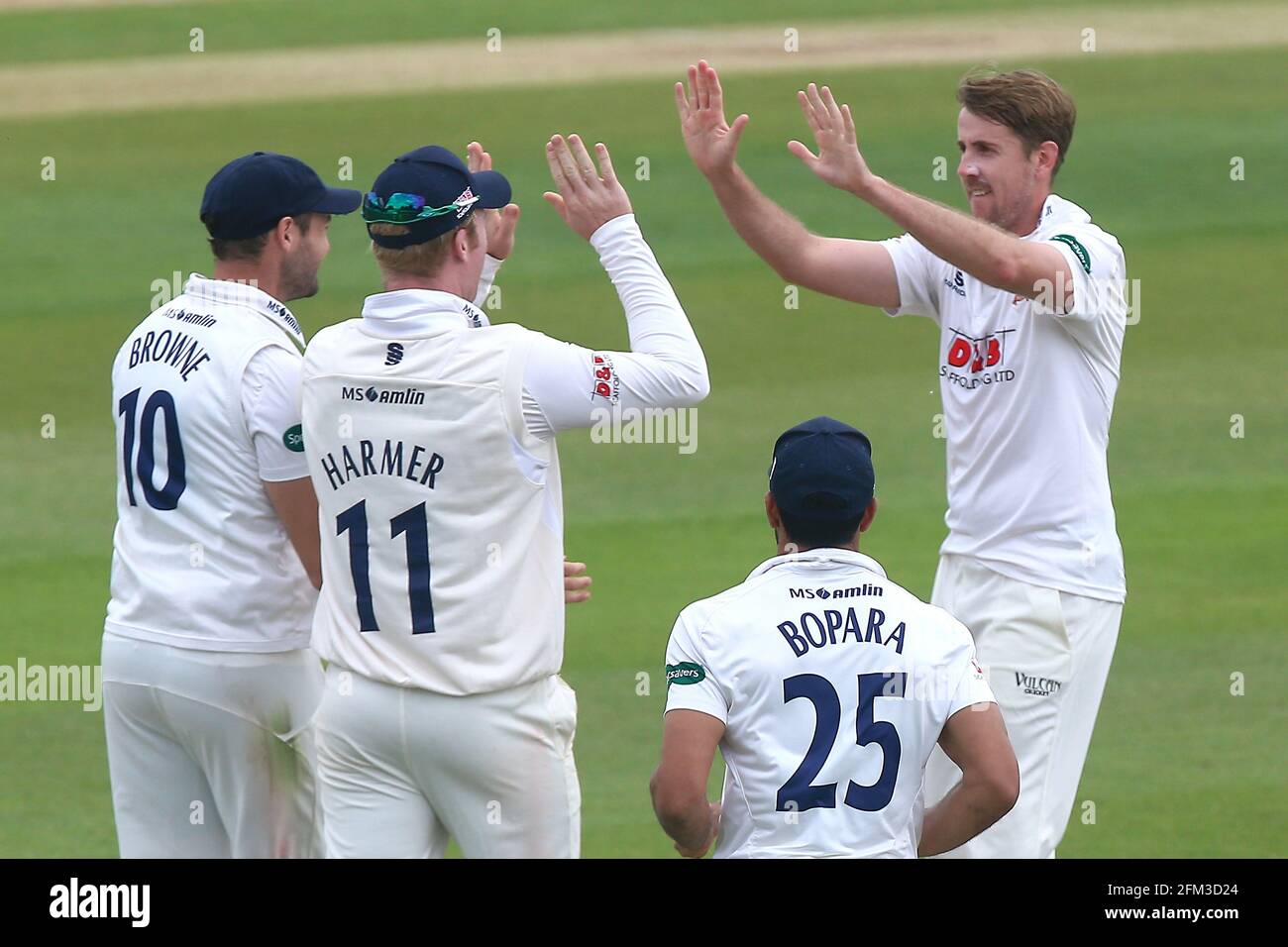 Matthew Quinn of Essex celebrates taking the wicket of George Bailey during Essex CCC vs Hampshire CCC, Specsavers County Championship Division 1 Cric Stock Photo