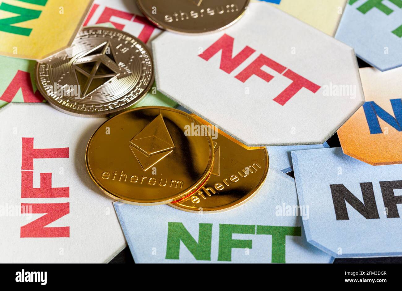 A concept image for investing in Non Fungible Tokens (NFTs) through Ethereum  blockchain. These are rare digital items that are traded online. Image sh  Stock Photo - Alamy