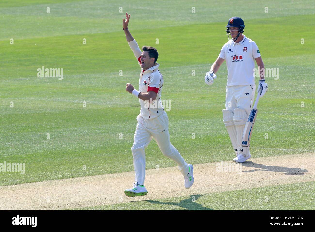 Jimmy Anderson of Lancashire with an appeal for a wicket during Essex CCC vs Lancashire CCC, Specsavers County Championship Division 1 Cricket at The Stock Photo