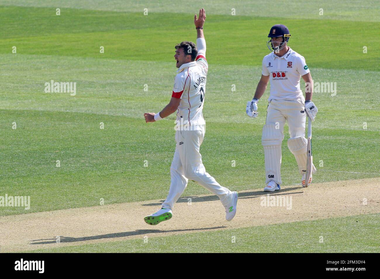 Jimmy Anderson of Lancashire with an appeal for a wicket during Essex CCC vs Lancashire CCC, Specsavers County Championship Division 1 Cricket at The Stock Photo