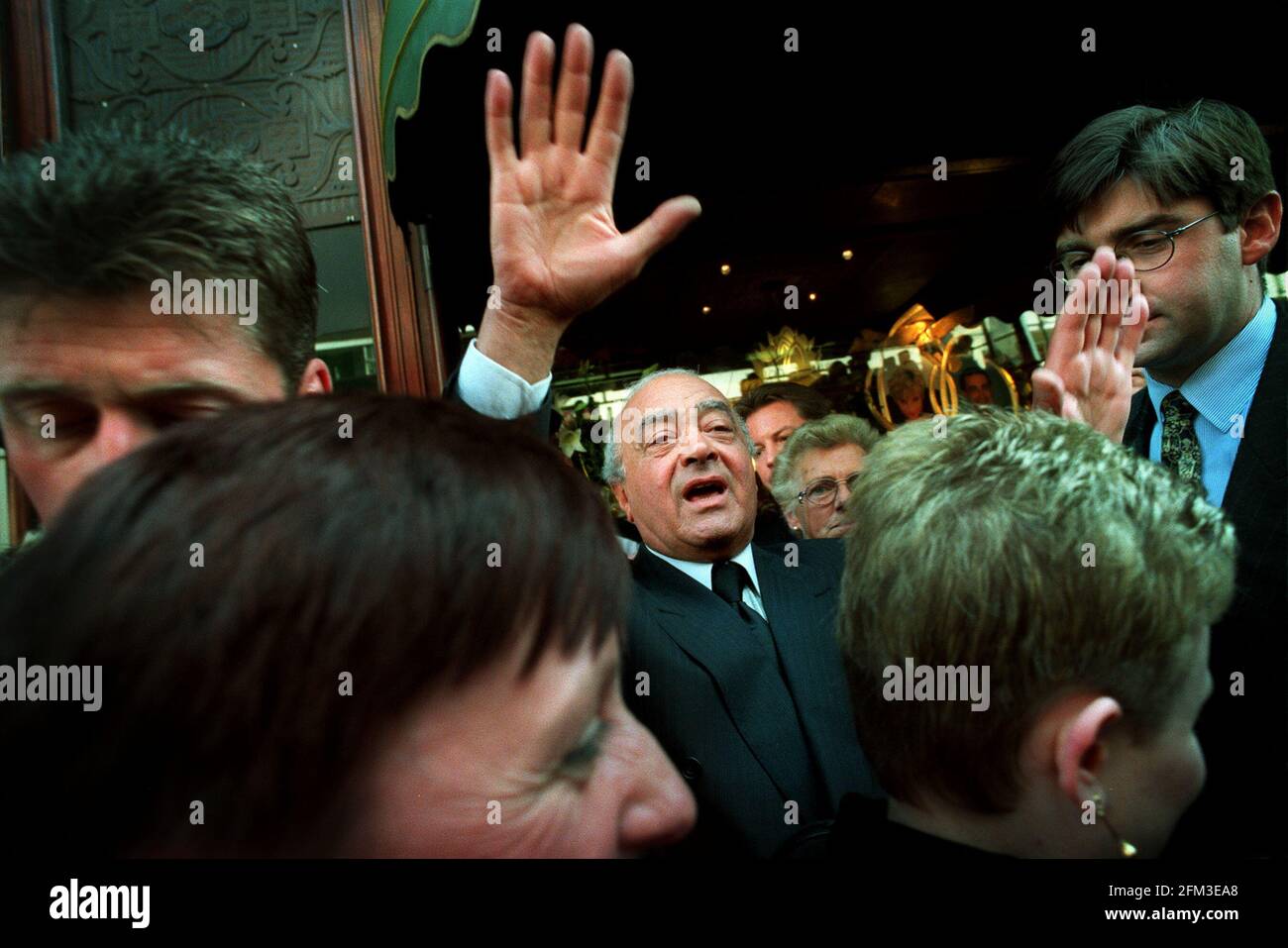 Dodi Al Fayed during walkabout near Harrods August 1998 store in London as mourners visit Princess Diana and Dodi Al Fayed shrine Stock Photo