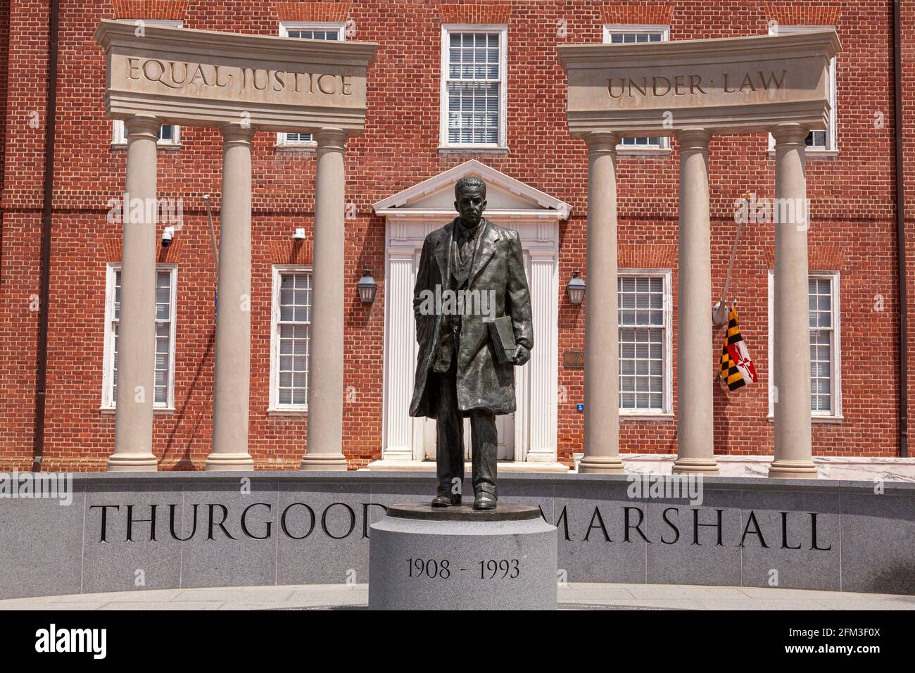 05-02-2021 Annapolis, MD, USA: Statue of Thurgood Marshall in the lawyers mall in front of Maryland General Assembly and the Supreme Court. He was a f Stock Photo