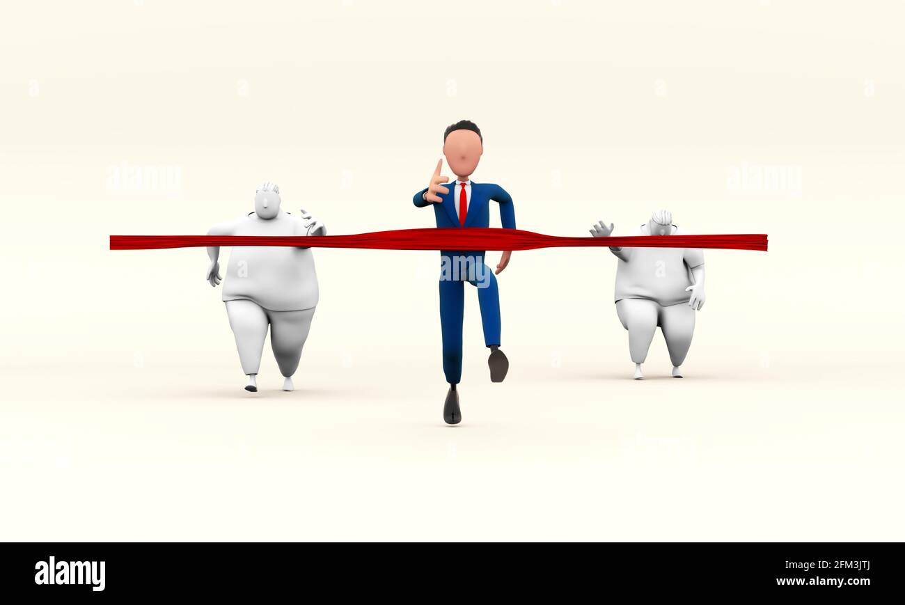 3D illustration of cartoon man in suit racing with fat man Stock Photo ...