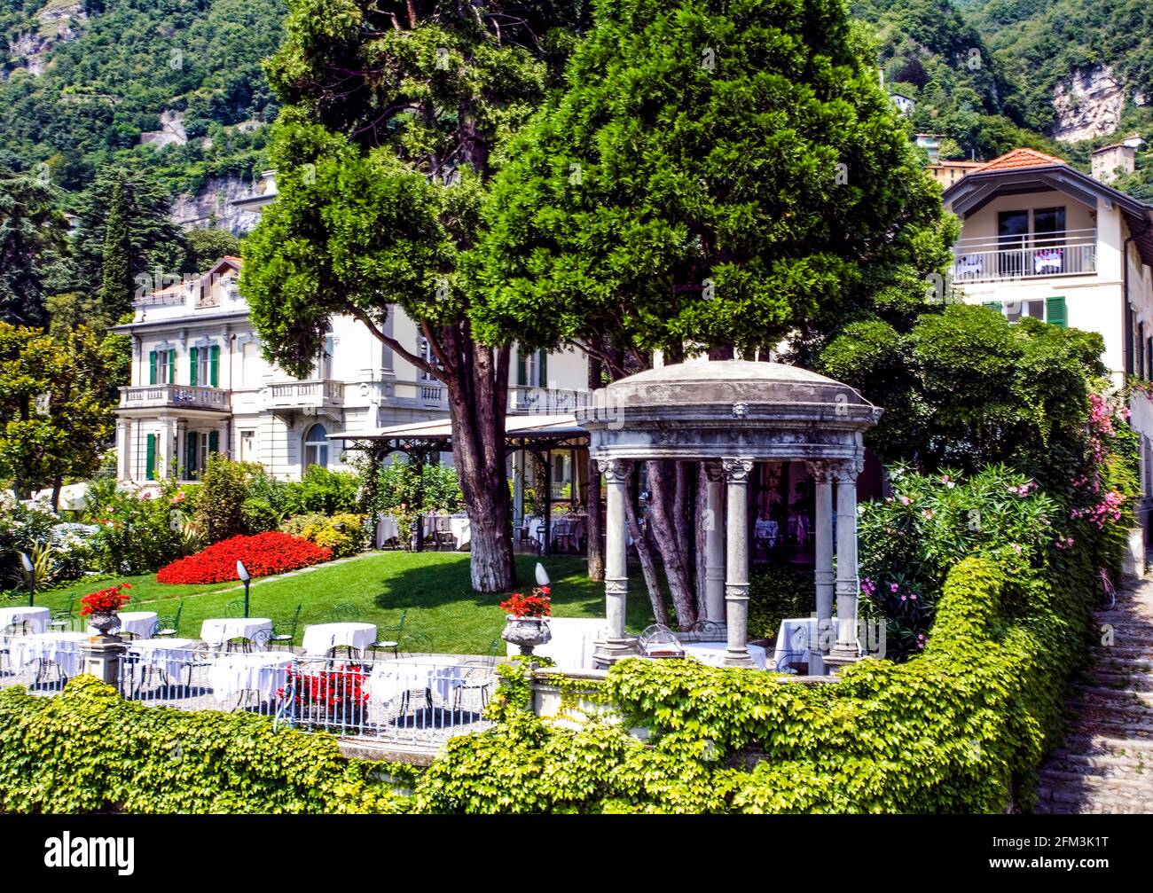Image of the Ristorante Imperialino that has a breathtaking view on Lake Como in the town of Moltrasio, Italy Stock Photo