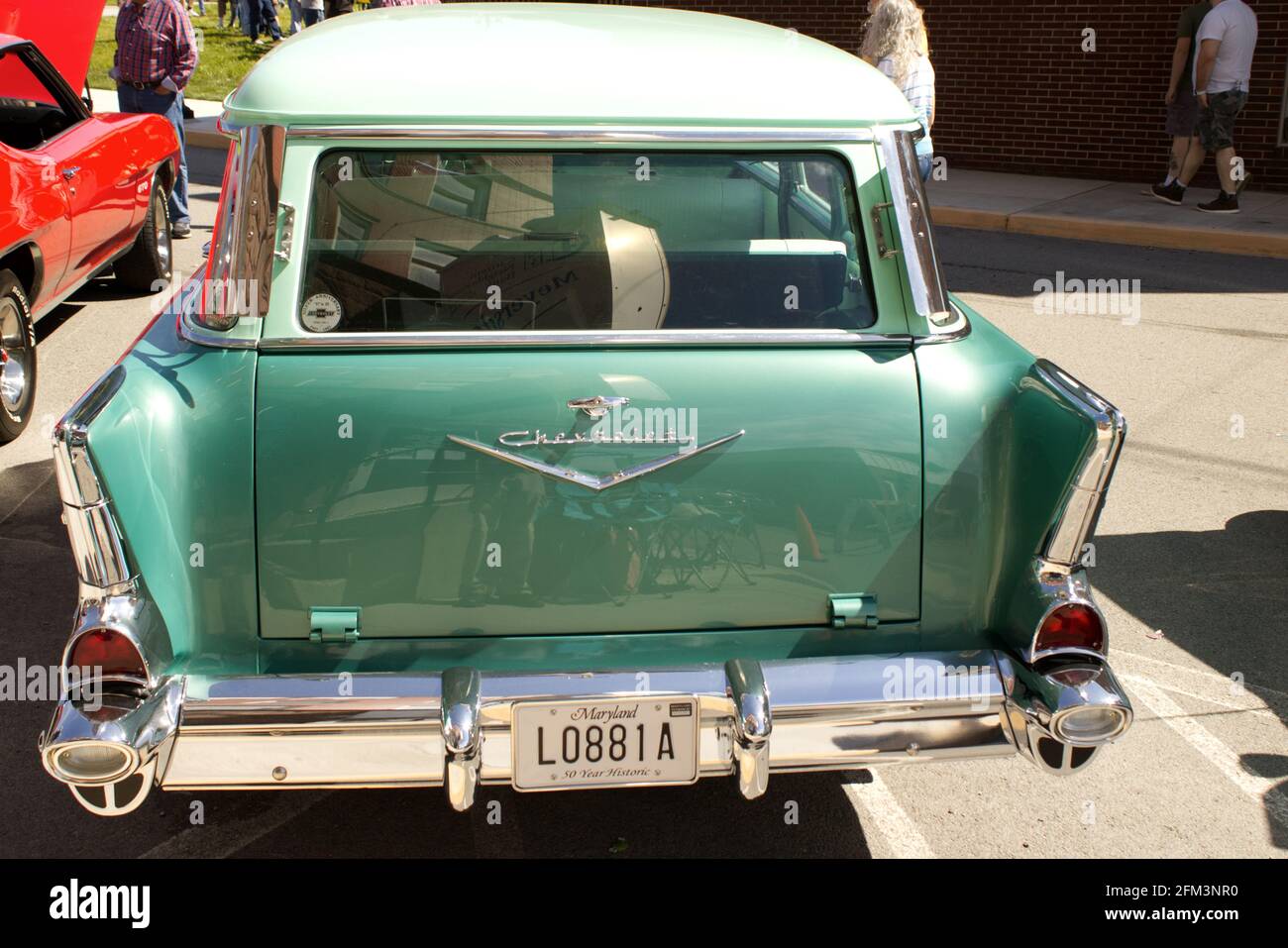 A Rear View of a 1957 Chevrolet Station Wagon Stock Photo
