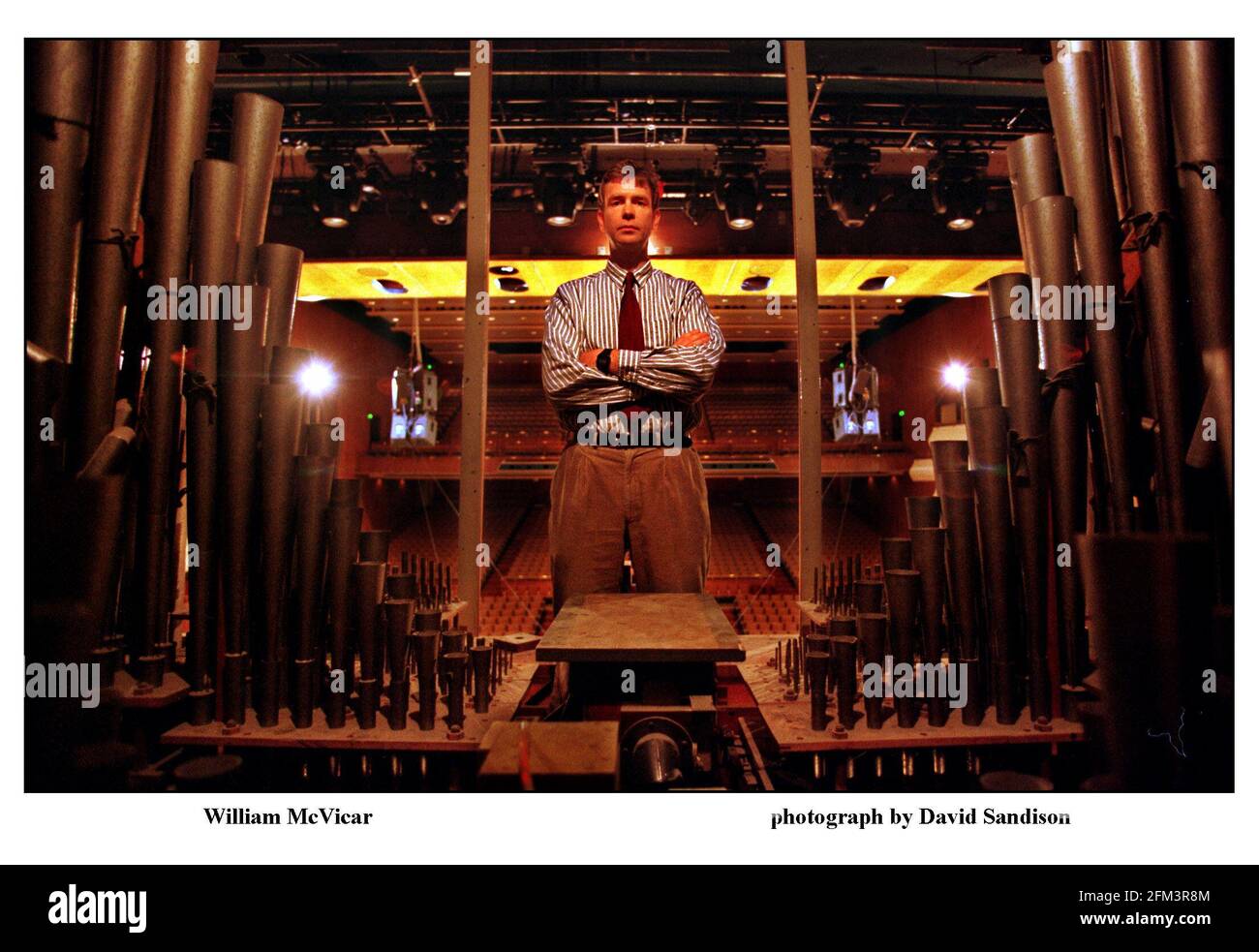 William McVicar in amongst the pipes of the Royal Festival Hall organ.    photograph by David Sandison 14/10/99 Stock Photo