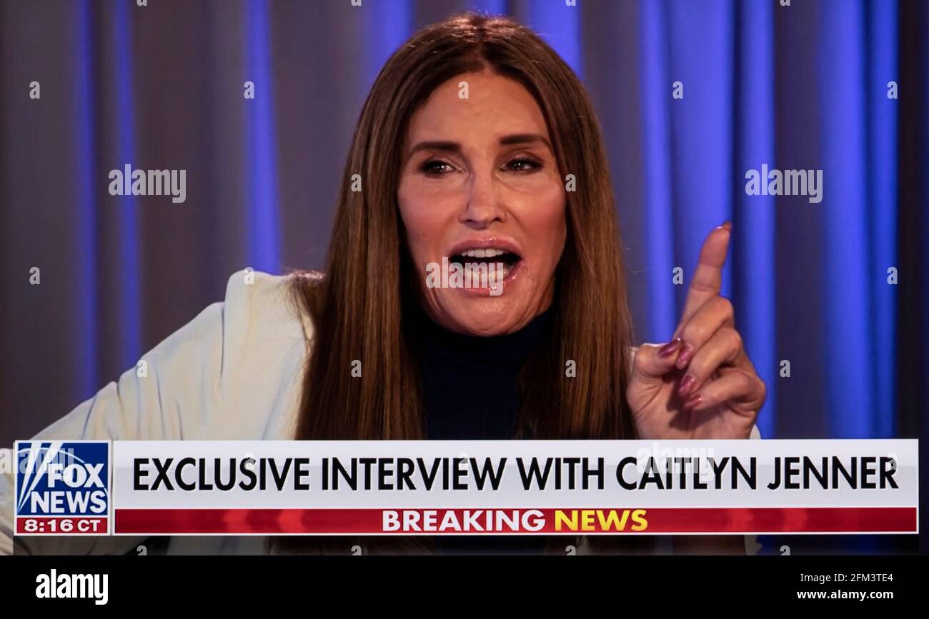 May 05, 2021, Camarillo, California, USA - CAITLYN JENNER, who recently announced her run for California governor, speaks with host of the Fox News 'Hannity' show, Sean Hannity, in her first live, sit-down interview since her announcement.(Credit Image: © Fox News/Hannity/ZUMA Wire) Stock Photo