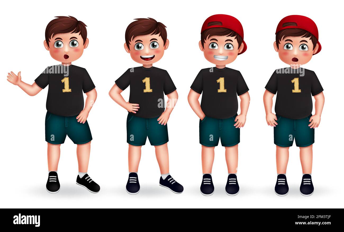 Male character vector set. Boy 3d characters in friendly and standing ...