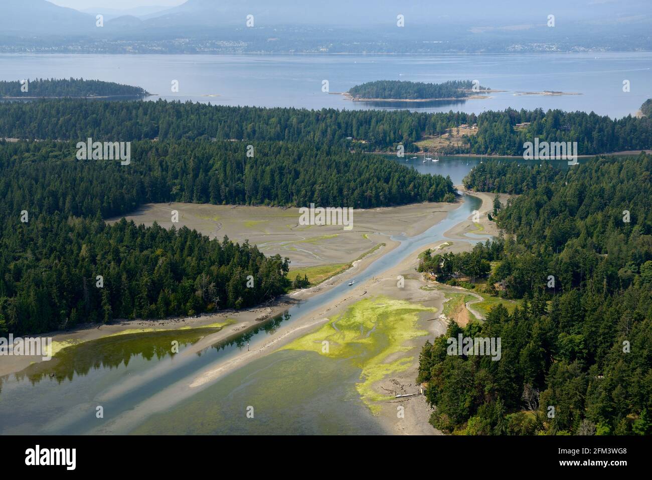 Aerial photo of the Clam Bay Canal, Thetis Island, British Columbia
