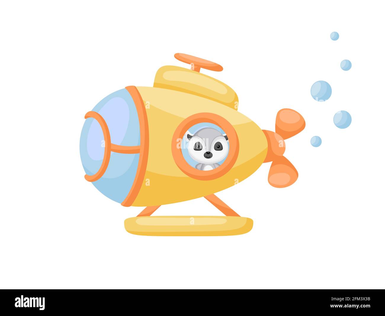 Cute little lemur sail on yellow submarine. Cartoon character for childrens  book, album, baby shower, greeting card, party invitation, house interior  Stock Vector Image \u0026 Art - Alamy, image size:1300x1065