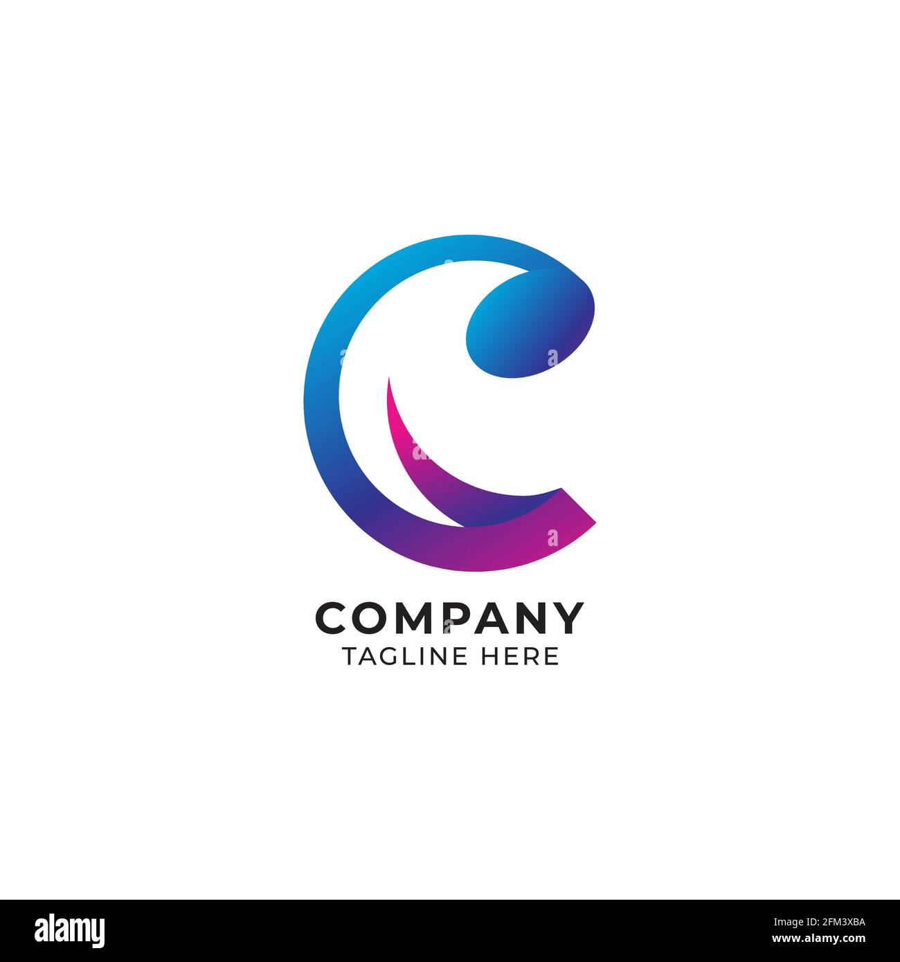 Colorful Letter C Alphabet Music Logo Design isolated on white background. Initial and Musical Note logo concept. Blue Purple Pink Magenta Gradient Stock Vector