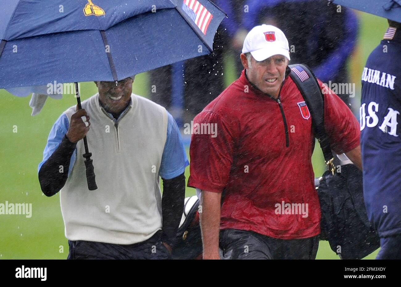 2010 38TH RYDER CUP AT CELTIC MANOR RESORT WALES. 1/109/2010, 1st DAY . TIGER WOODS AFTER PLAY OFF FOR THE RAIN.PICTURE DAVID ASHDOWN Stock Photo