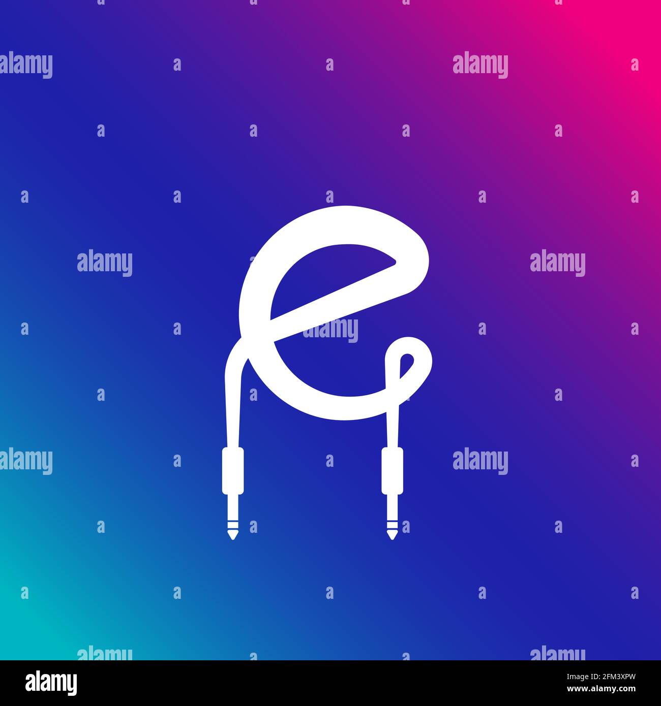 Lowercase Letter E Alphabet Music Logo Design on Multicolor Gradient background. Initial and Audio cable jack logo concept. Stock Vector