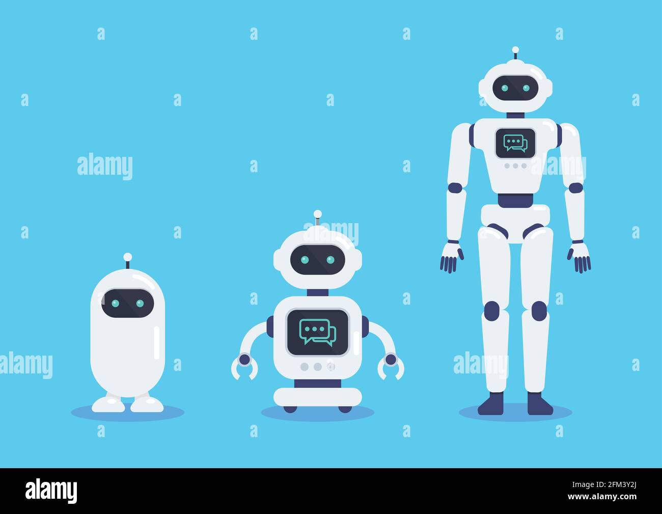 Android Robots Set Cyborg Technology and Futuristic Intelligence Machine. Graphic design in flat style Stock Vector