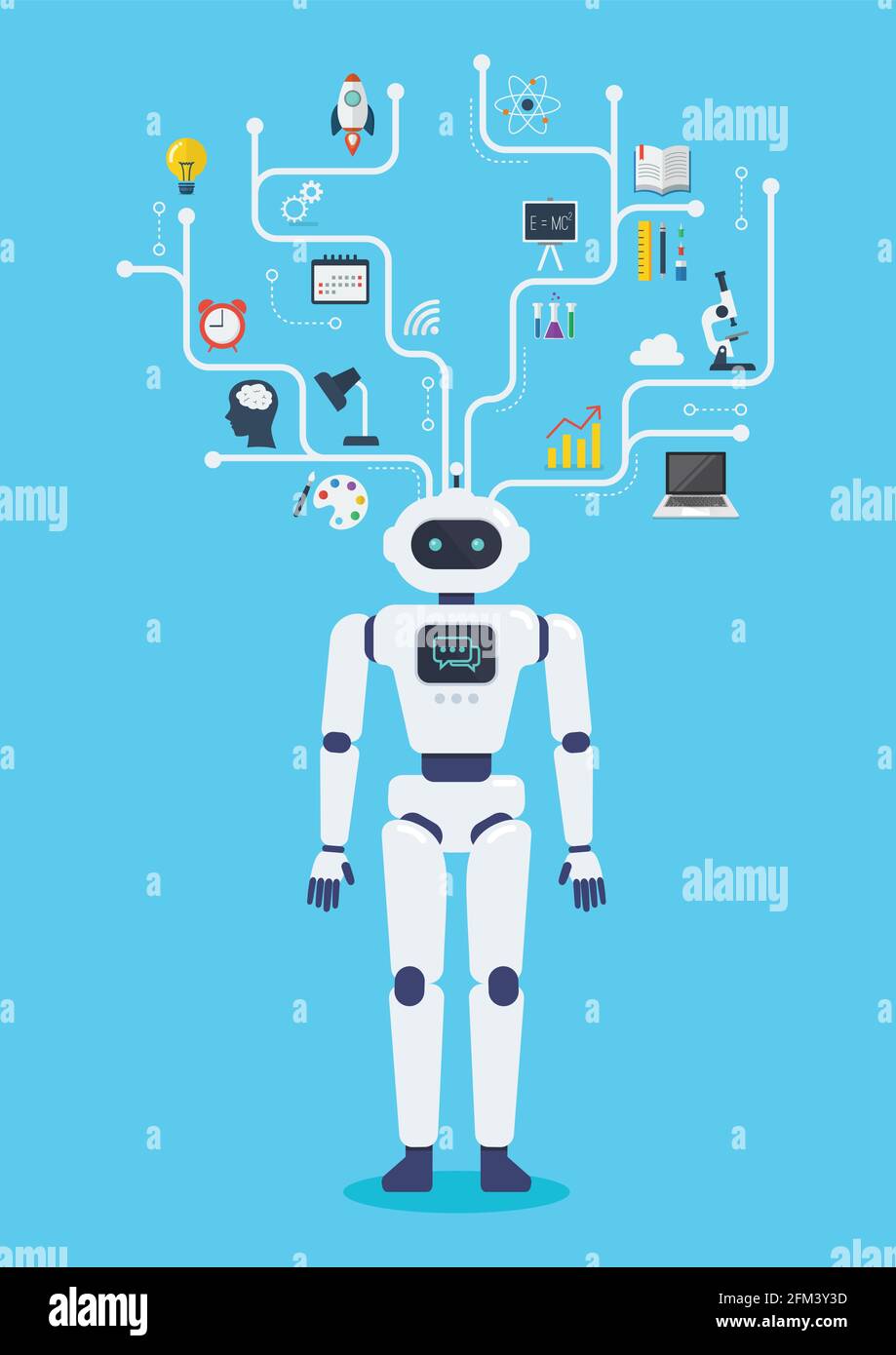 Robot cyborg virtual infographic. Future machine robot. Flat style design Stock Vector